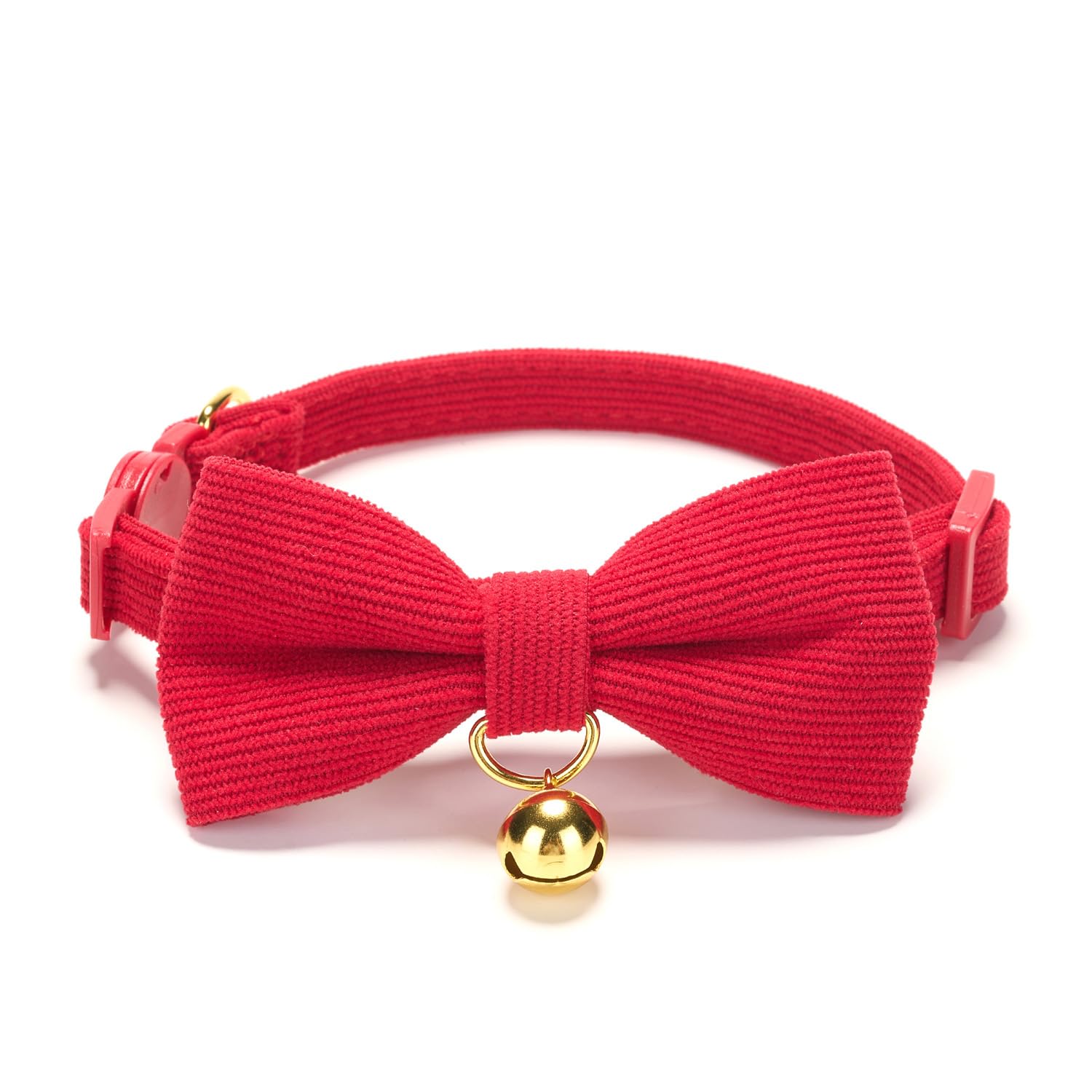 Photo 1 of YUDOTE Cotton Breakaway Cat Collar with Bow Tie and Bell, Adjustable Cute Soft Corduroy Kitten Collars for Girl and Boy Cats,Red