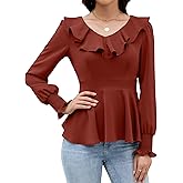 VIAURBE Womens Dressy Casual Blouses Long Sleeve V Neck Ruffle Tops Ladies Fall 2025 Work Shirt