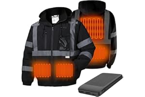 SKSAFETY Professional Level Heated Safety Bomber Jacket, Class 3 Hi-Vis Waterproof Coat, 3M Reflective Tape, Work Construction Coats for Cold Weather (Black L)