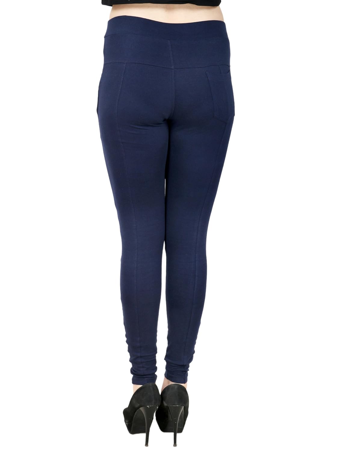 baremoda women's cotton lycra black navy jeggings combo pack of 2