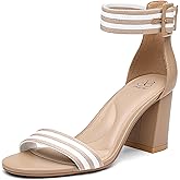 NEWBELLA Women's Chunky Block Heel Sandals - Square Open Toe Ankle Strap High Heels for Wedding, Prom, Party & Date Night (Apricot-2, Adult, Women, 10, Numeric, US Footwear Size System, Medium)