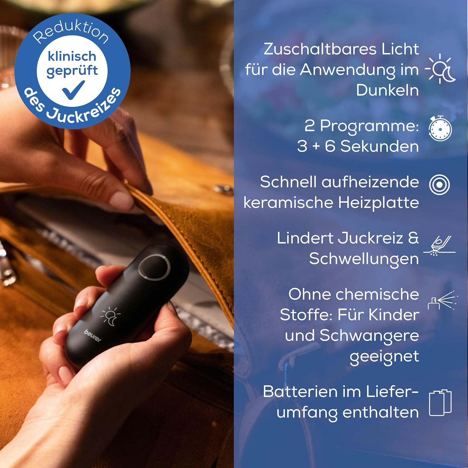 Beurer BR 90 Insektenstichheiler, Mückenstich Hitzestift zur Behandlung von Insektenstichen- und bissen, elektronischer Stichheiler ohne chemische Stoffe, zuschaltbares Licht zur Anwendung im Dunkeln