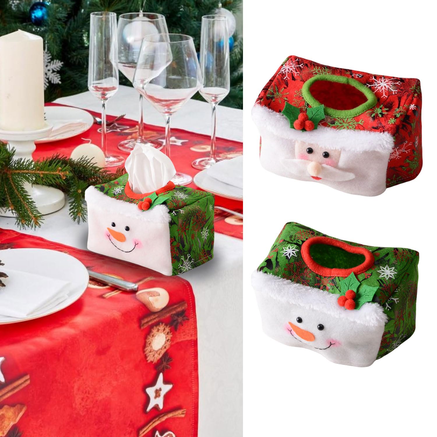Photo 1 of 2 Pcs Christmas Snowman Santa Claus Christmas Tissue Box Cover Soft Comfortable Napkin Paper Tissue Box Holder Modern Non Woven Fabric Kleenex Box Covers for Kitchen Bedroom Vanity Countertop