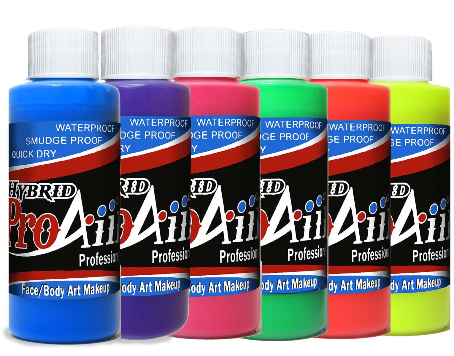 ShowOffs Body Art ProAiir Face and Body Painting Makeup - 6 UV/Fluorescent Colors - 1 oz (30ml) Multicolor