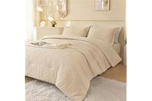 CECONCERT Boho Comforter Set Queen, 3PCS Comforters Queen Size, Tufted Shabby Chic Bedding, Lightweight Comforter Set for All Seasons, Soft Jacquard Light Curry Comforter with 2 Pillowcases