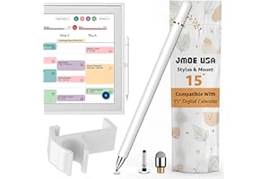 Jmoe USA Stylus and Mount Compatible with Skylight 15 inch Calendar | Dual Tip with Mesh and Disc Tips | 2 Spare Replacement Parts | Flexiple Stylus Holder Mounts to Calendar