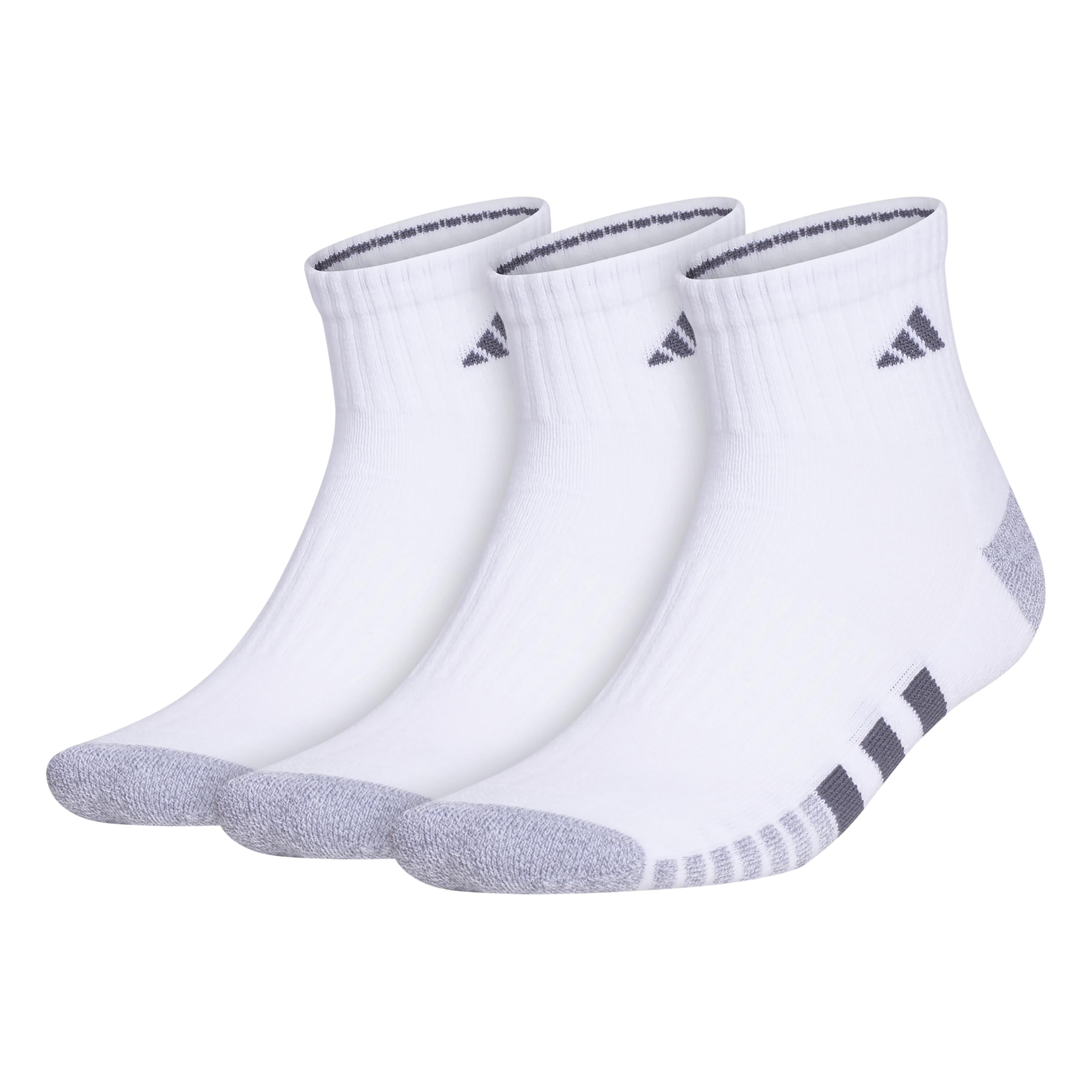 Photo 1 of adidas Mens Socks, Athletic Cushioned Quarter 3-Pack, Compression, Moisture-Wicking, Comfortable, Durable, White/Grey/Onix Grey, X-Large