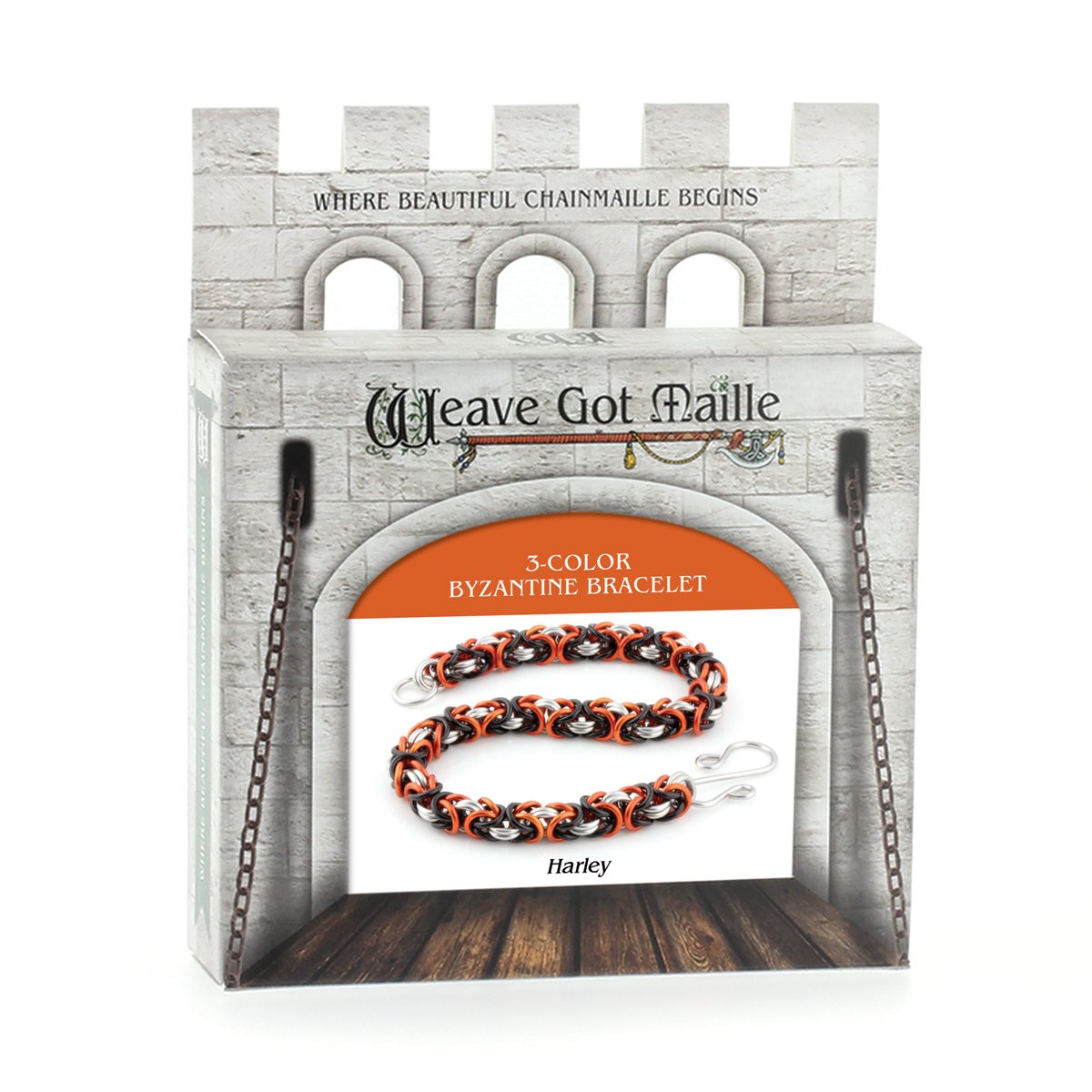 Weave Got Maille 3-Color Byzantine Chain Maille Bracelet Kit, Harley, Orange/Black/Silver