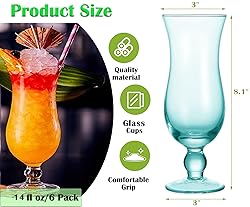 Cheardia 6 Pack Hurricane Glass, 14 oz Pina Colada