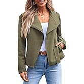 AUTOMET Women‘s Faux Suede Leather Jacket, Cropped Open Front Coat for Fall Winter Spring, Cardigan Style