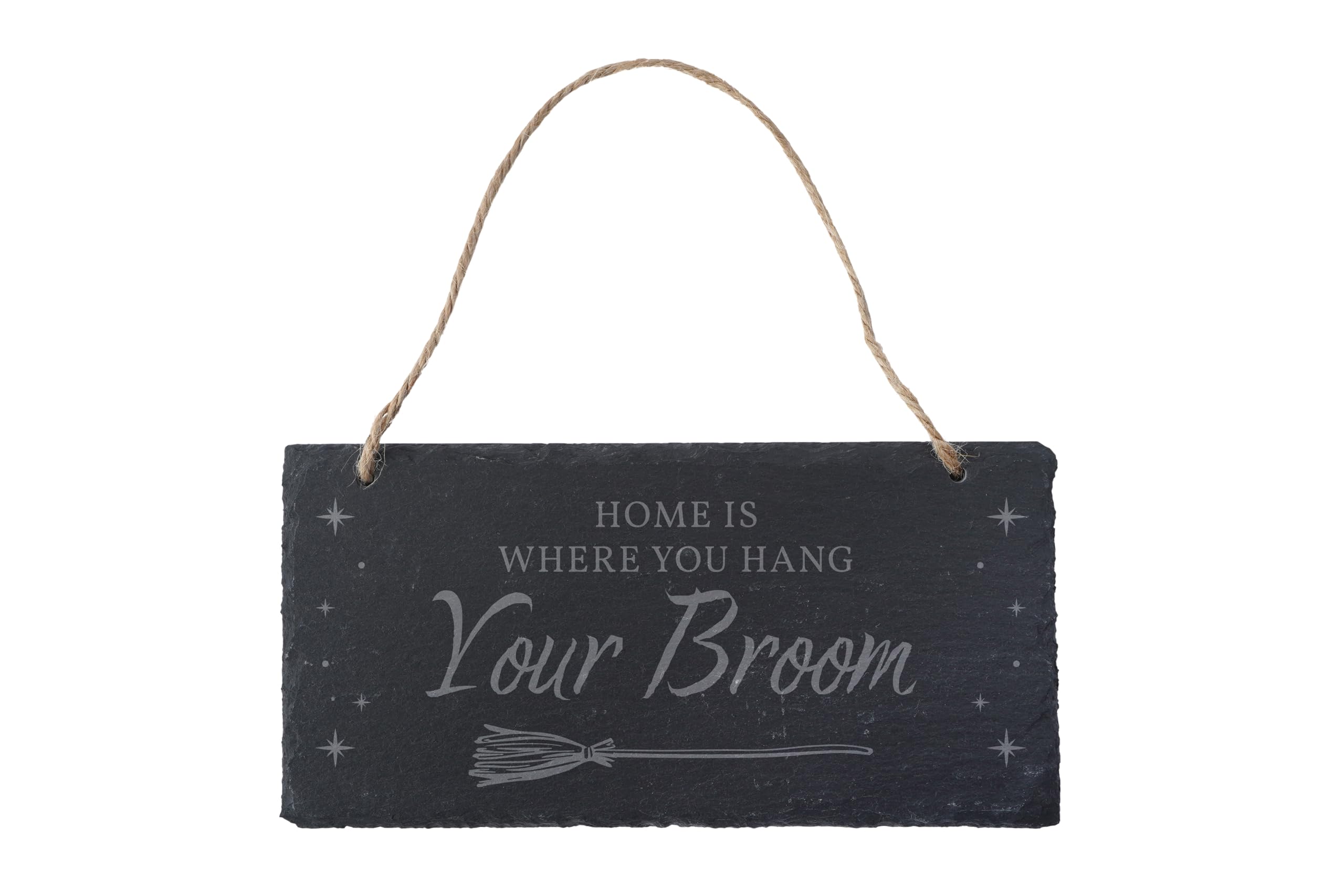CGB Giftware | 'Home Is Where You Hang Your Broom' Hanging Slate Sign | Halloween | Wall Decoration | Slate | Homeware | Wall Hanger | GB07733