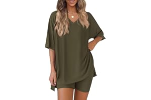 PRETTYGARDEN 2 Piece Sets for Women Summer 2026 Lounge Short Set Spring Matching Biker Shorts V Neck Oversized Shirt Clothing