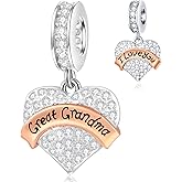 GEMDAZZ Family Theme Charm, 925 Sterling Silver Mother Father Daughter Son Sister Nana Wife Husband Grandma Friend Godmother Goddaughter Clear Pave Heart Pendant Beads, fit European Women Bracelet