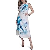 Halston Womens Sleeveless Boat Neck Scuba Dress