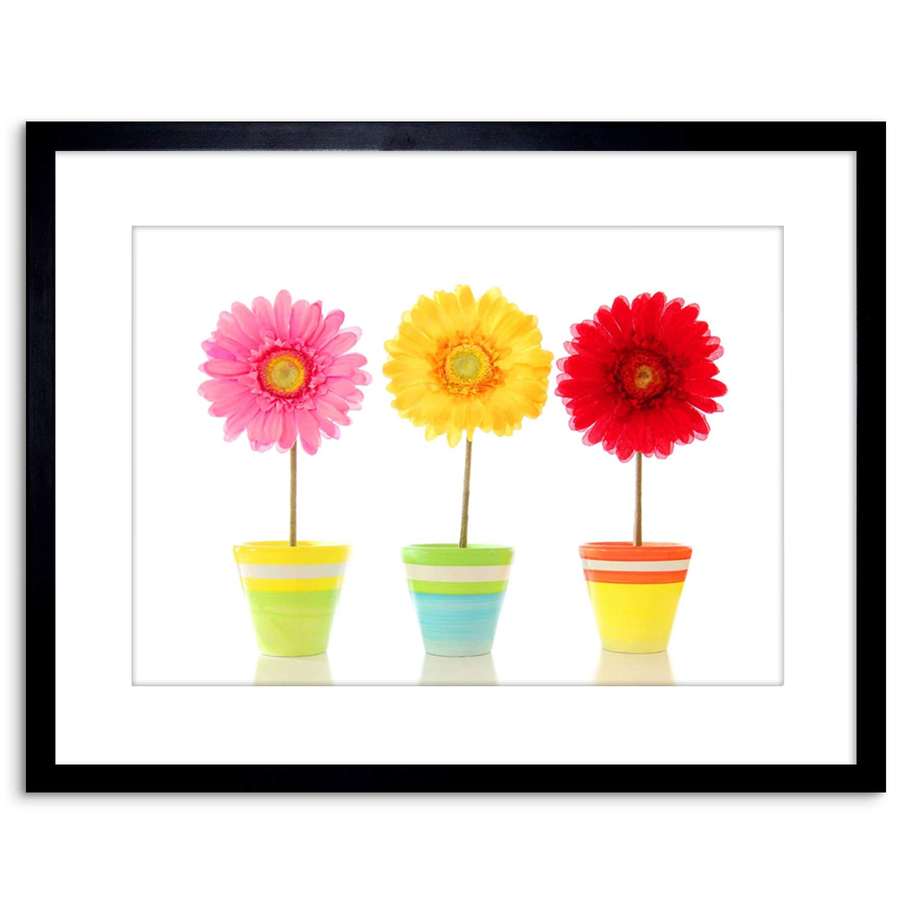 Wee Blue Coo 9x7 '' GERBERA RED YELLOW PINK FLOWERS FRAMED ART PRINT PICTURE PHOTO F97X370 — image 1