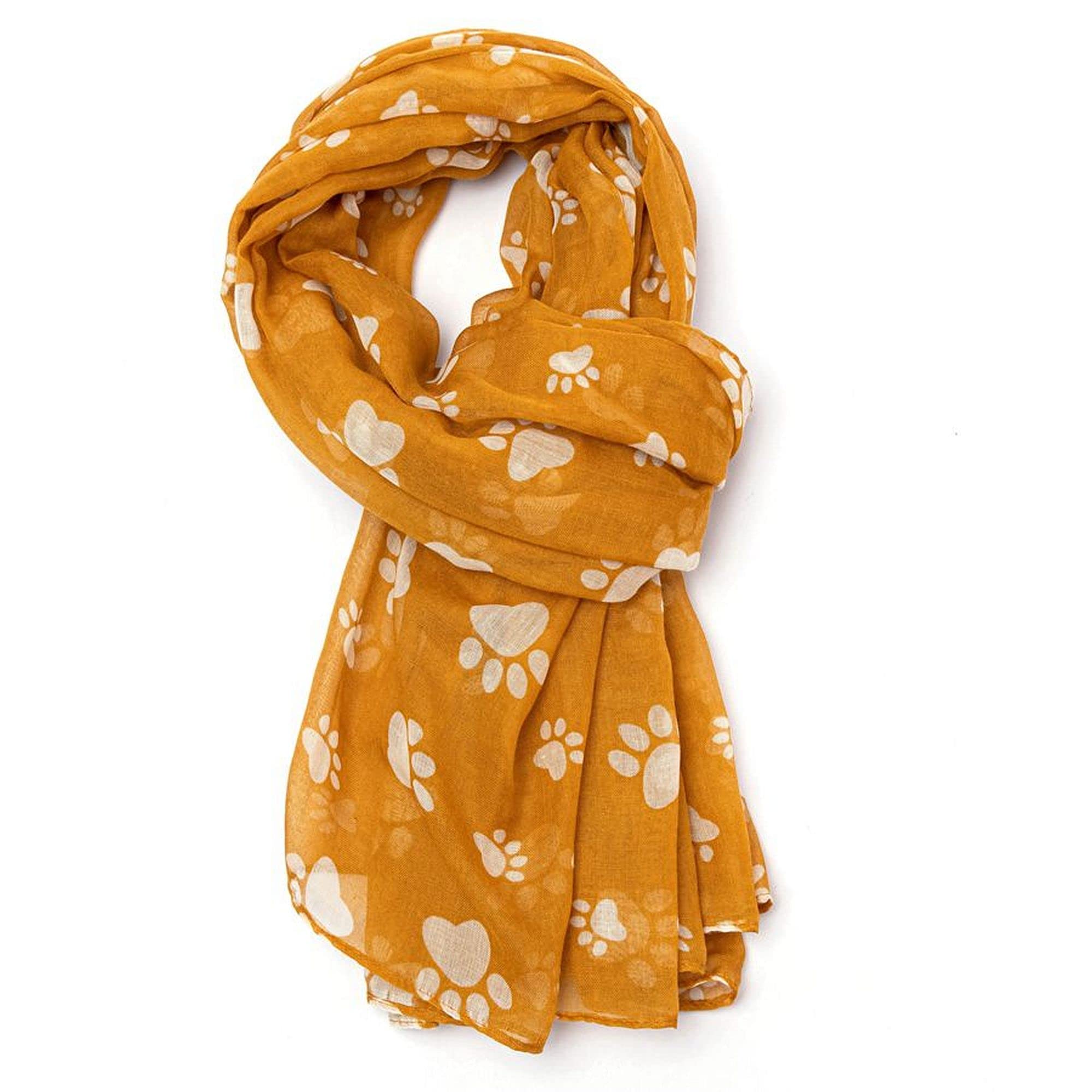 GFM® Women's Dog Paws Print Summer Spring Ladies Lightweight All Seasons Scarf -Mustard - (FLD)(21041-DP-01-MTD)