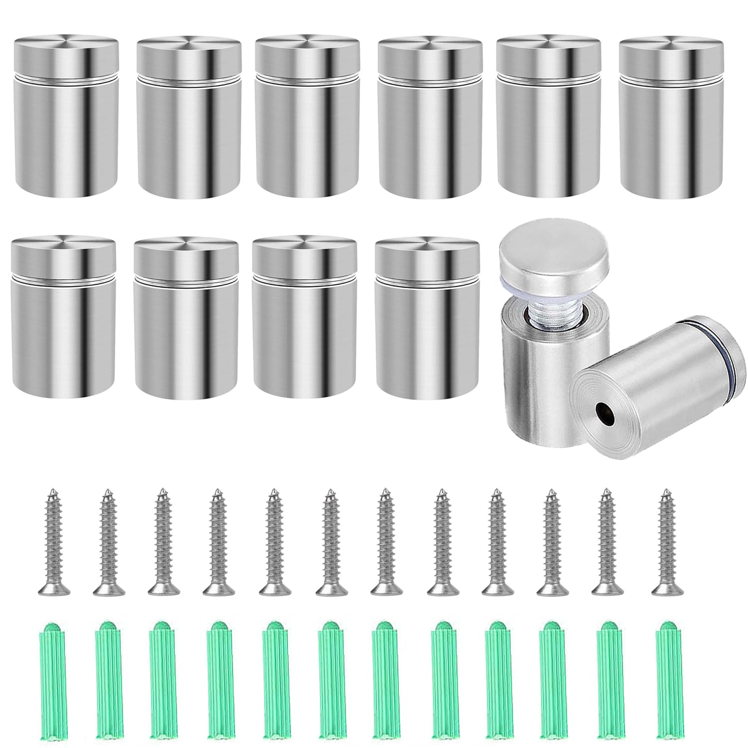 12 Sets 19 x 26mm Advertising Screws Nails Sign Standoff Screws Wall Mount Advertisement Fixings Bolts for Mounting and Fixing The Glass Billboard Picture Frame (Silver)