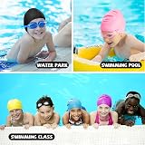 Nepfaivy Kids Swimming Cap Silicone Waterproof 6-14 Years Black view 5