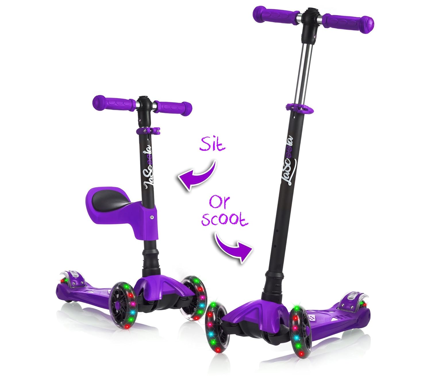Lascoota 2in1 Kick Scooter with Removable Seat Great for Kids
