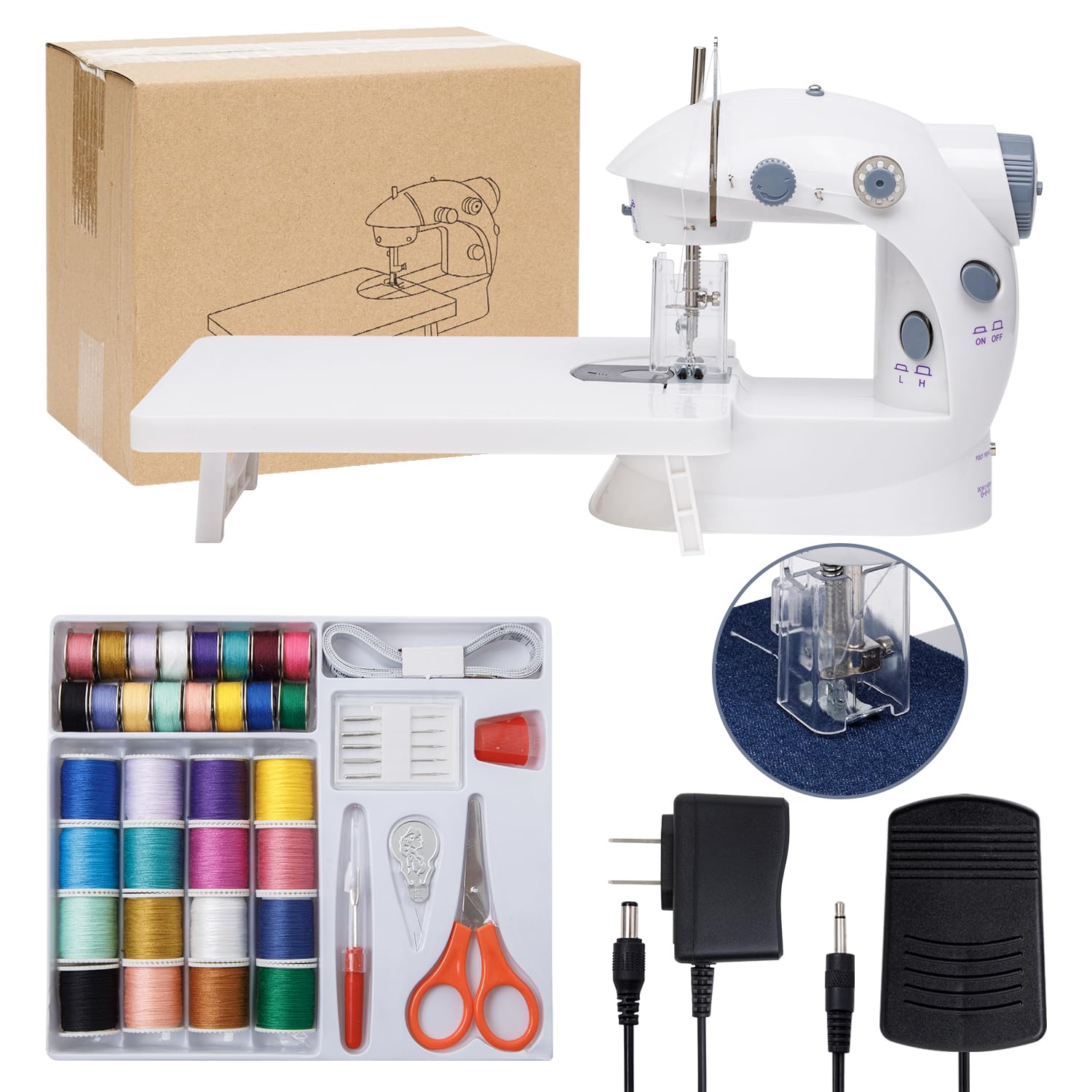 Photo 1 of *INCOMPLETE** Sewing Machine for Beginners with Expansion Table Foot Pedal 42Pcs Sewing kit Finger Guard & Light Mini Small Portable Sewing Machines 2-Thread 2-Speed 2-Switches for Kids Ages 8-12 White and Grey