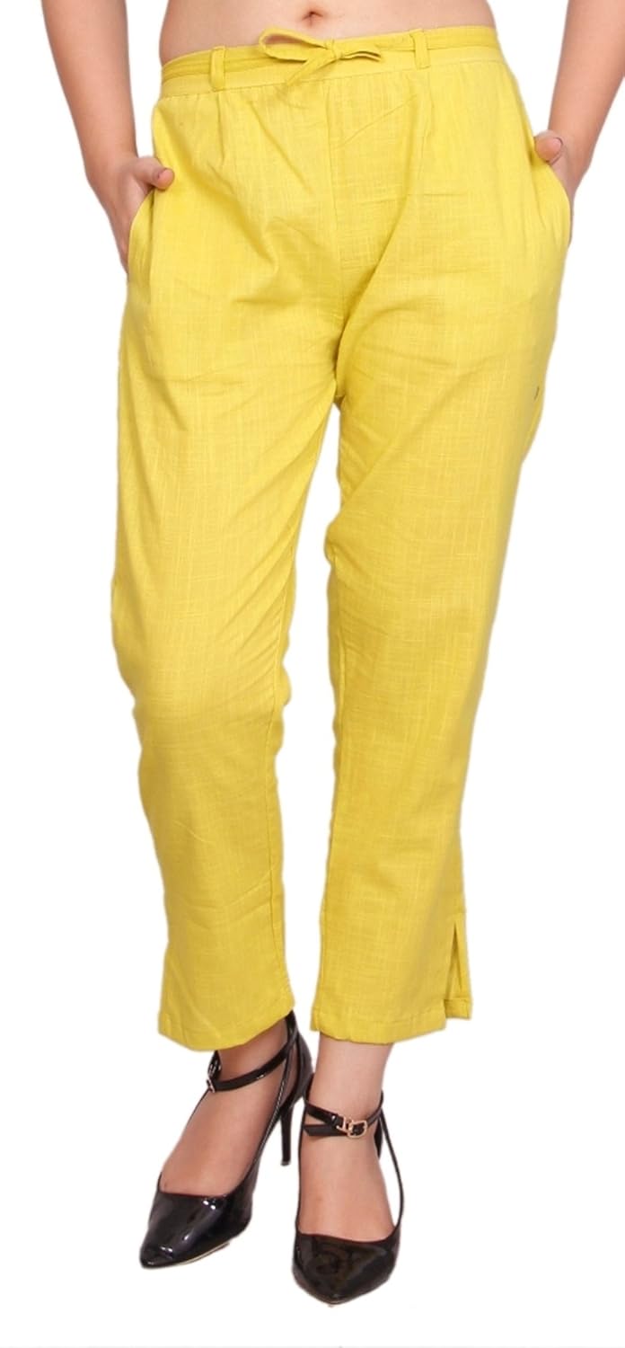 jublee women's lime green cotton slub trouser