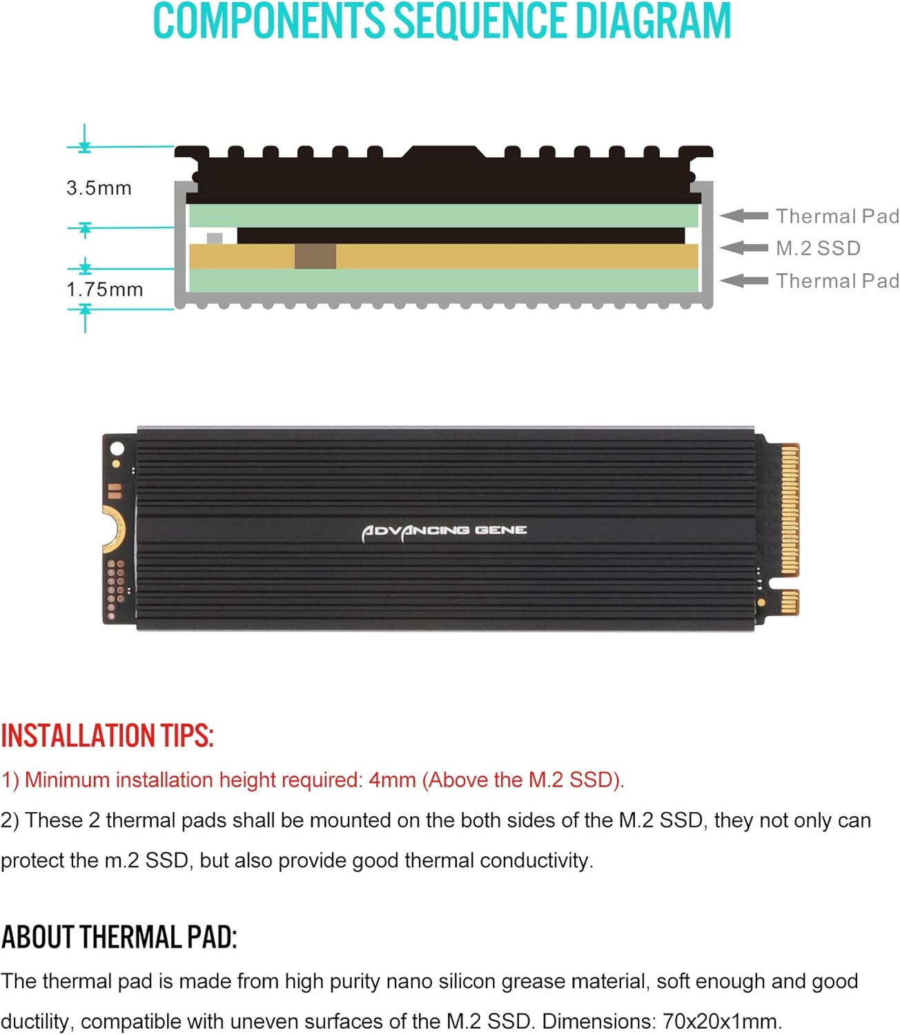 XINSHIS Compatible for PCIE NVME M.2 2280 SSD Radiator and SATA M.2 2280 SSD Heatsink M.2