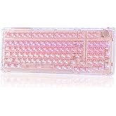 KiiBoom Phantom 98 Hot Swappable Crystal Gasket-Mounted Mechanical Keyboard, Triple Mode NKRO Gaming Keyboard with South-Facing RGB, Clear Keycaps, 8000mAh Battery for Win/Mac (Pink)