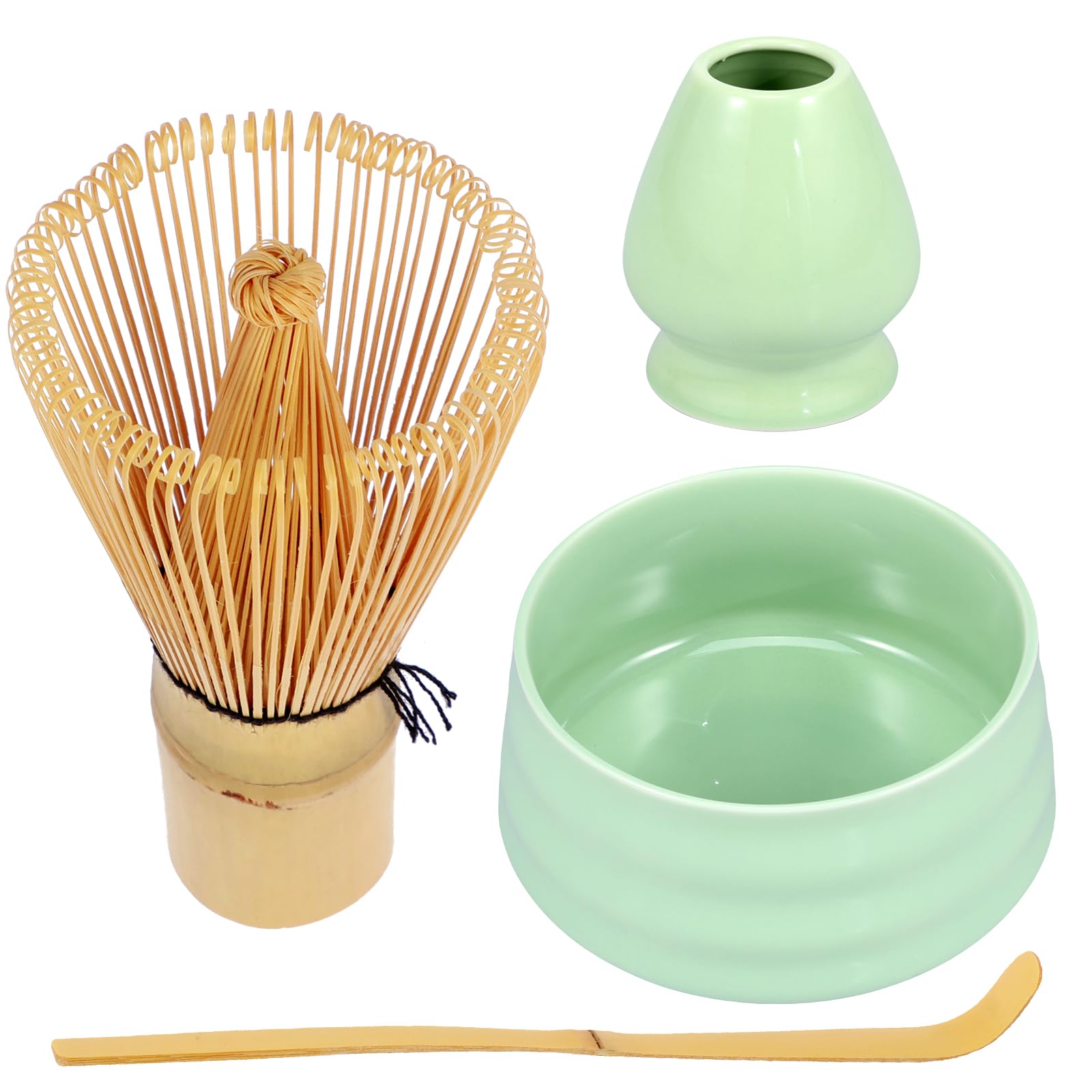 4Pcs Matcha Whisk Set, Matcha Whisk and Matcha Bowl Set, Matcha Starter Making Kit with Whisk and Bowl, Matcha Spoon, Whisk Holder, Japanese Matcha Tea Set for Tea Lovers (Green)