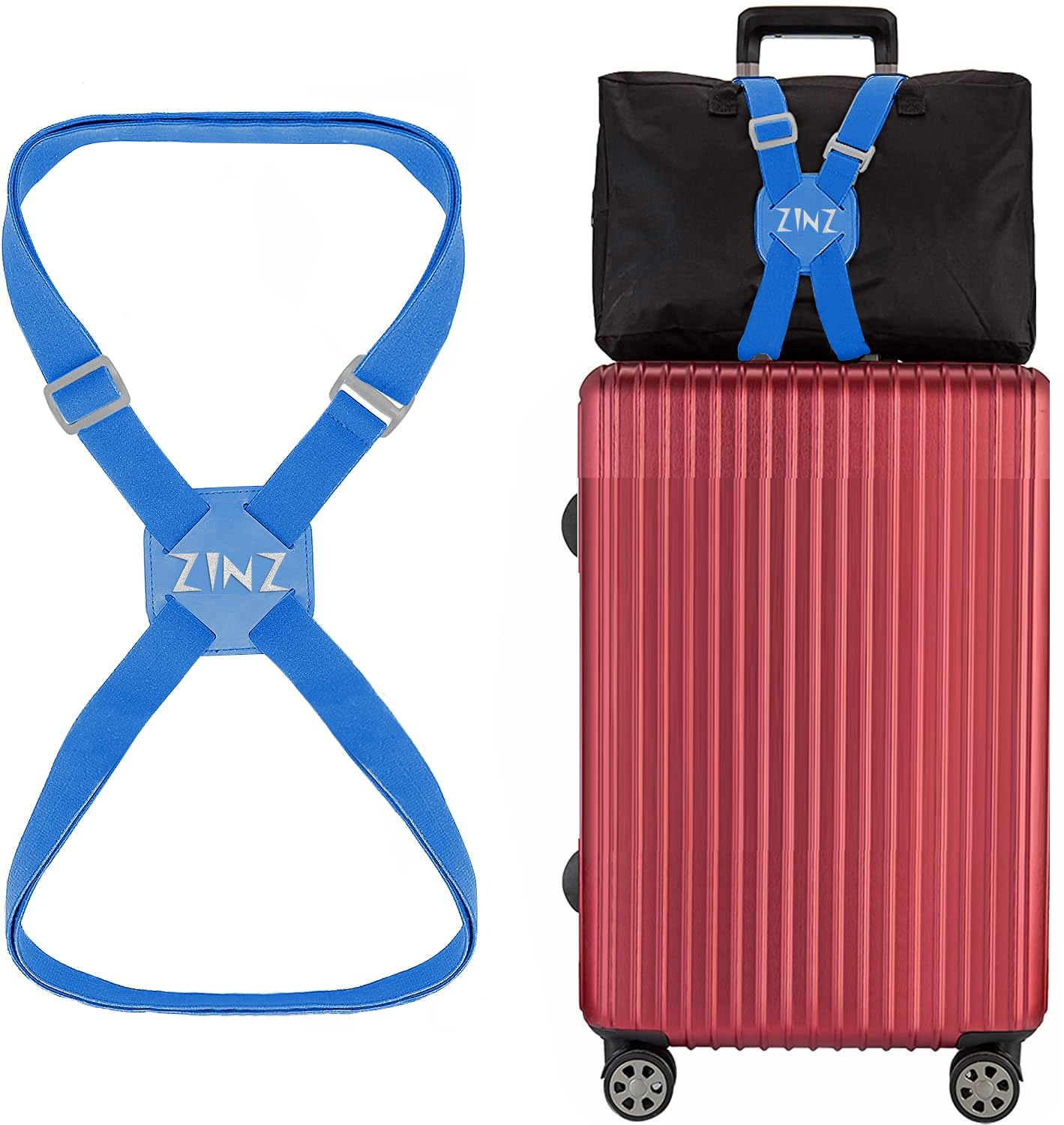 ZINZ Luggage Strap, High Elastic Suitcase Belt Adjustable Bag Bungees for Easier Travel，Blue