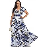 KOH KOH Womens Long Floral Print Cap Sleeve Modest Flowy Summer Maxi Dress Gown