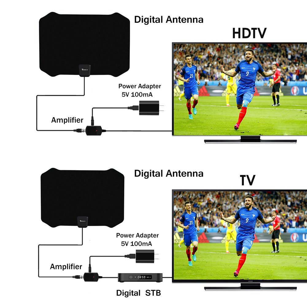 50 Mile Flat TV Antenna,Digital HDTV Antenna Indoor Long Range ATSC Home Television Receiver with Detachable Amplifier Signal Booster USB Power Supply 16.5FT High Performance Coax Cable -Black