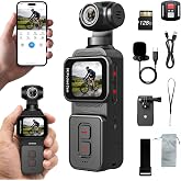 5K Vlogging Pocket Camera with AI Face Tracking, Wi-Fi, 270&deg; Rotating Lens | 5K/20FPS &amp; 4K/60FPS, 1.69'' Touchscreen, 6-Axis Stabilization, for YouTube, TikTok, Travel, includes 128GB Card &amp; Microphone