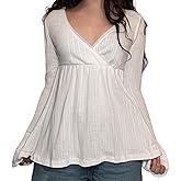 Women Y2k Vintage Long Sleeve Tops Babydoll Peplum Lace Trim Shirt Aesthetic Fairy Grunge Tunic Top Streewear