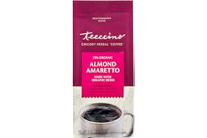 Teeccino Almond Amaretto Chicory Coffee Alternative - Ground Herbal Coffee That’s Prebiotic, Caffeine Free & Acid-Free, Mediu
