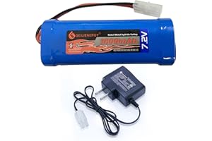GEILIENERGY 7.2V RC Battery Pack(1 Pack) 3800mAh High Capacity 6-Cell NiMH Flat Battery Pack w/Standard Tamiya Connector+7.2V Smart Charger(1 PCS)
