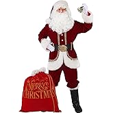 Opemon Santa Claus Costume for Men Deluxe Christmas Santa Suit 11pcs Red Adult Professional Xmas Cosplay Party Holiday Outfit