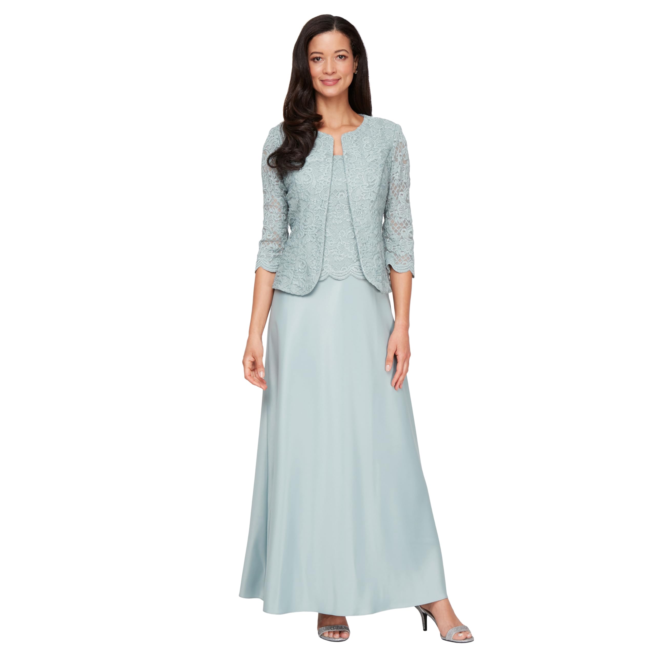 Alex Evenings Women’s Two Piece Mother of The Bride Dress with Lace Jacket, Ice Sage, 18