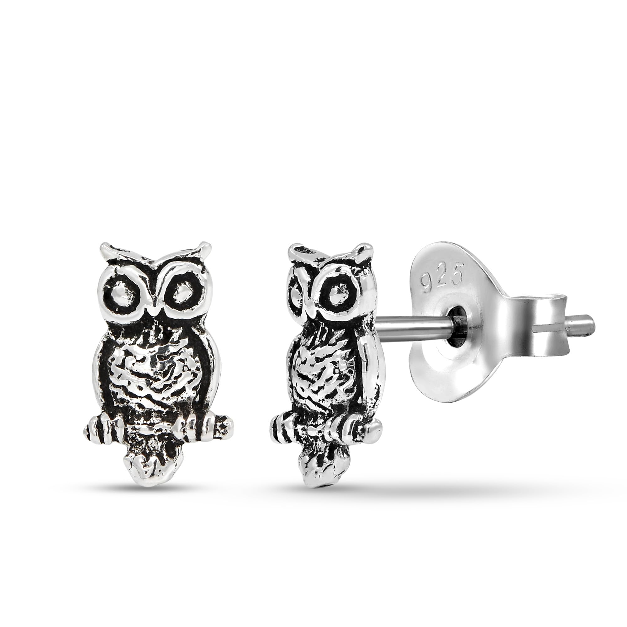 Boho Vintage .925 Sterling Silver Petite Night Owl Stud Earrings