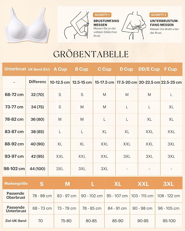 BH Damen ohne Bügel Große Größen V-Ausschnitt Komfort Weiß 3XL