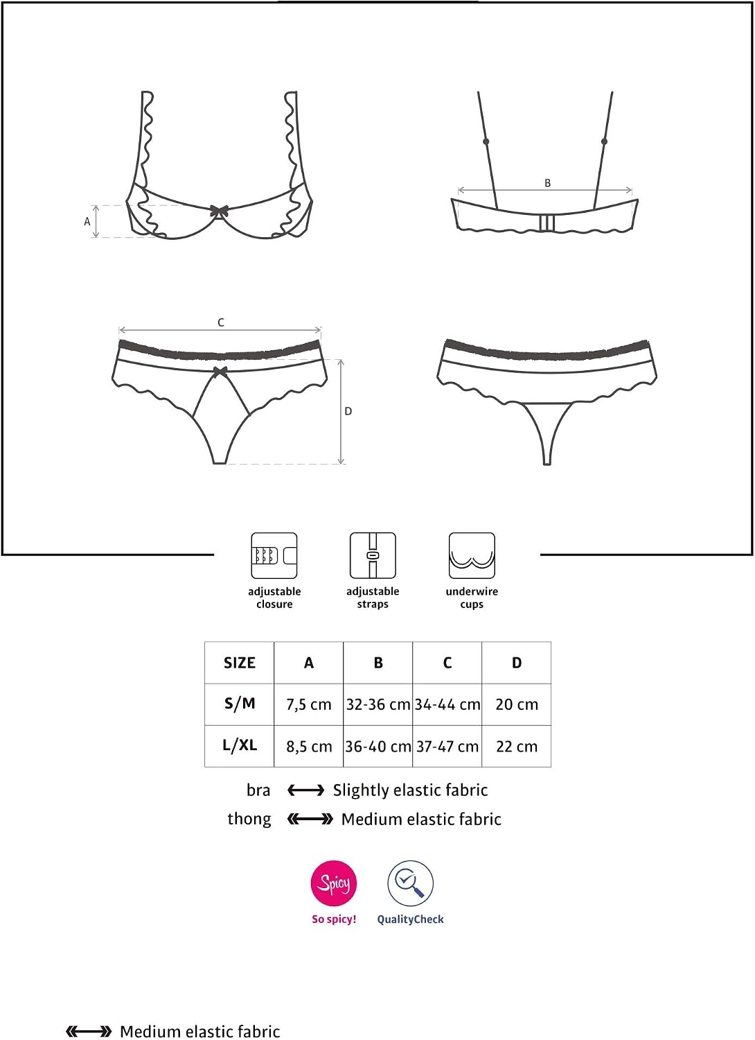 Selente Love & Fun Seductive Multi-Piece Women's Lingerie Set with Bra and Belly Belt, Thong and Satin Blindfold, Made in EU - Black - Large - Image 5
