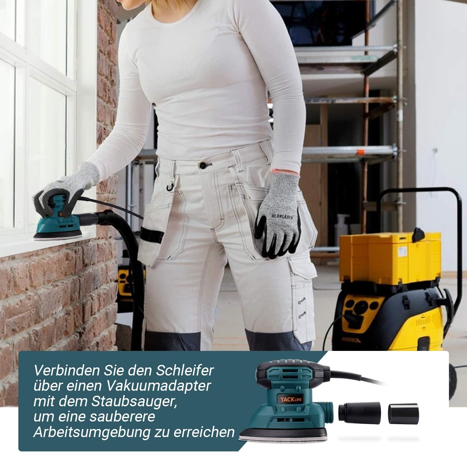 TACKLIFE Mouse Detail Sander 12, 000 OPM, New Model Electric Sander with Dust Collection System, 12Pcs Sandpapers, Vacuum Cleaner Connecting Pipe, Ideal for Tight Spaces Home Decoration, PMS01AS - - 
