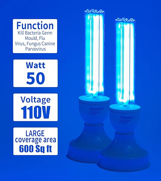 BAIMNOCM 50 WATT UV LIGHT SANITIZER, UVC GERMICIDAL LAMP WITH E26 BASE AND REMOTE CONTROL, HOME DISINFECTION DEVICE UV LIGHT BULB FOR BASEMENT/BEDROOM/KITCHEN, 2X25W ULTRAVIOLET LIGHT LAMP