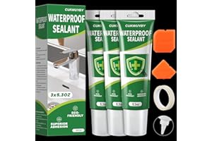 CUKWUYBY 15.9 Oz Silicone Caulk (3 Pack 5.3 Oz) Squeeze Tube Waterproof Silicone Sealant for Kitchen Bathroom Stronger Adhesion White Caulk for Window Toilet Sink Caulking Sealant with Tape and Scraper