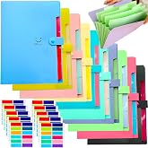 xlehoel 10 PCS Expanding File Folders,A4 Letter Size,with 5 Pockets | Accordion Organizer Folder,Expandable File Folder Organizer,Plastic Document Organizer with 120 Labels for School Office