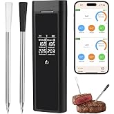 Smart Wireless Meat Thermometer for BBQ, Oven, Grill with Dual Probes | Real-time app monitoring, long range tracking, alert notifications, digital display charging case, for smoker, kitchen