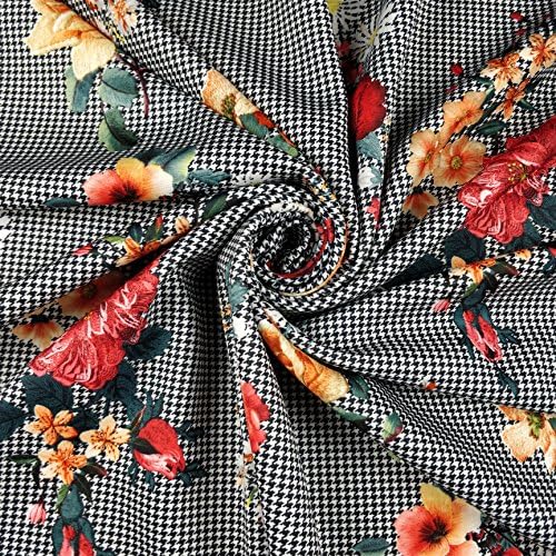 FS244 Black & White Dogtooth Floral Print Scuba Fabric - Sold Per Metre