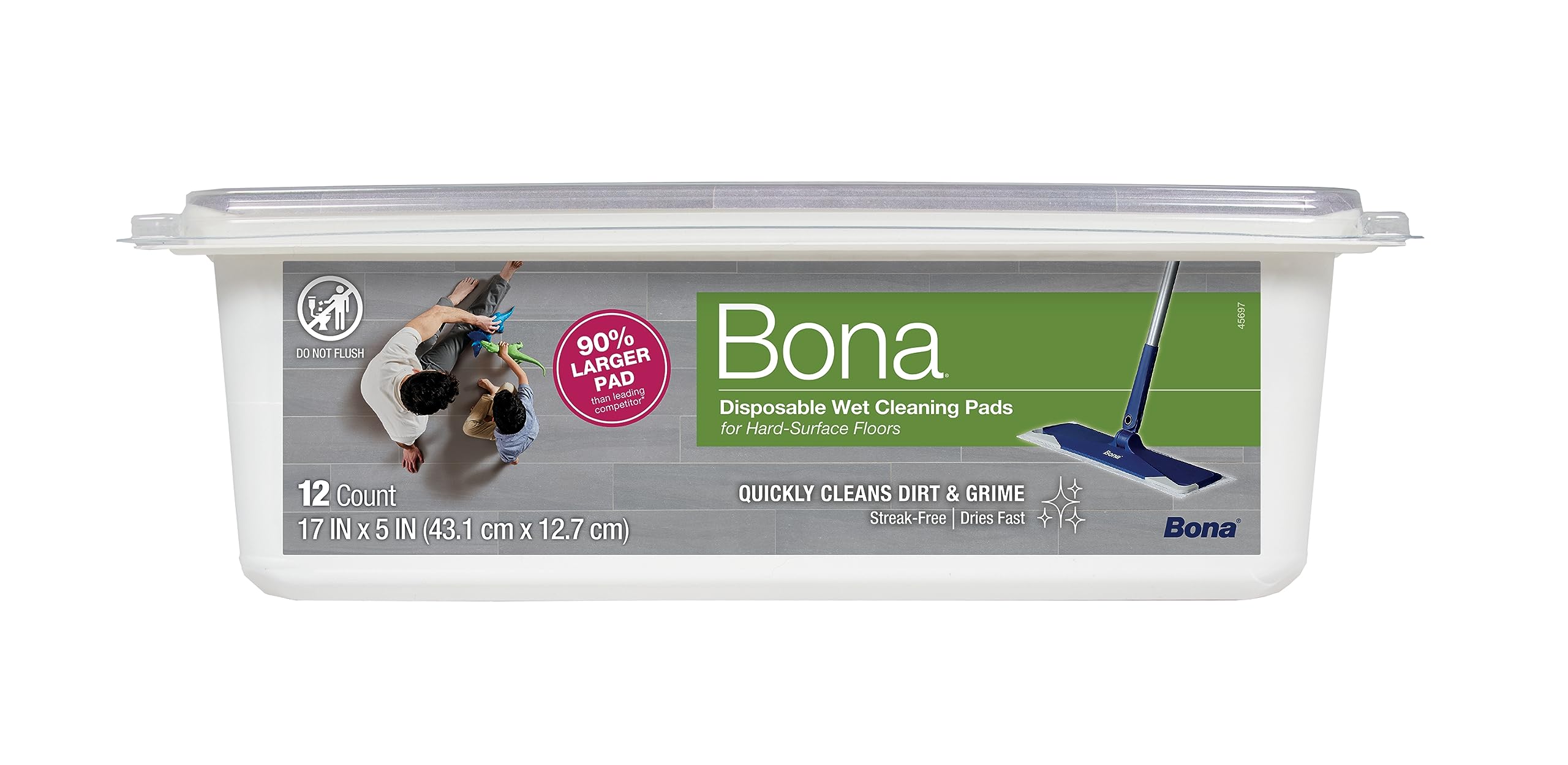 Photo 1 of Bona Multi-Surface Floor Disposable Wet Cleaning Pads - 12-Pack - Residue-Free Floor Cleaning Solution for Stone, Tile, Laminate, and Vinyl Floors