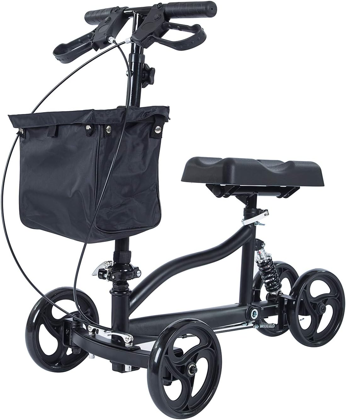 ELENKER Knee Scooter Economy Steerable Knee Walker Ultra Compact & Portable Crutch Alternative with Shock Absorber for Ankle/Foot/Leg Injury or Surgery (Black)
