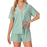 LYANER Women's Pajama Sets Striped Button Down Pj Set Sleepwear Shirt and Shorts Two Piece Lounge Sets