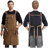 VanHuavic Waxed Canvas Work Apron Heavy Duty 20oz with 11 Pockets, Fully Adjustable for Carpenter, Woodworking, Blacksmith, Workshop & Garage